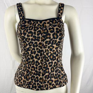 White House Black Market Brown Black Leopard Print Bustier Straps Sz 2